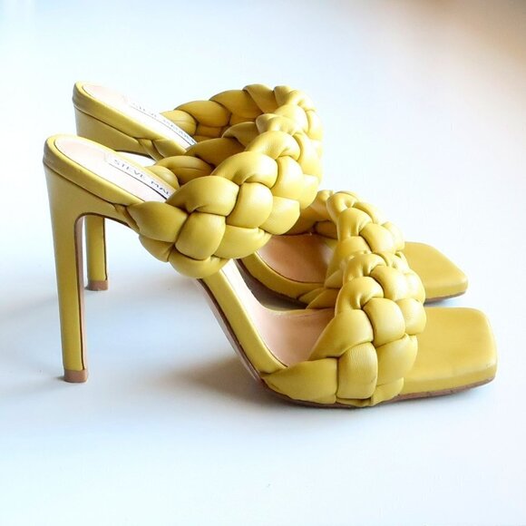Steve Madden Kenley Yellow Braided Strap High Heel Square Toe Sandals Shoes 6.5 - Picture 2 of 16